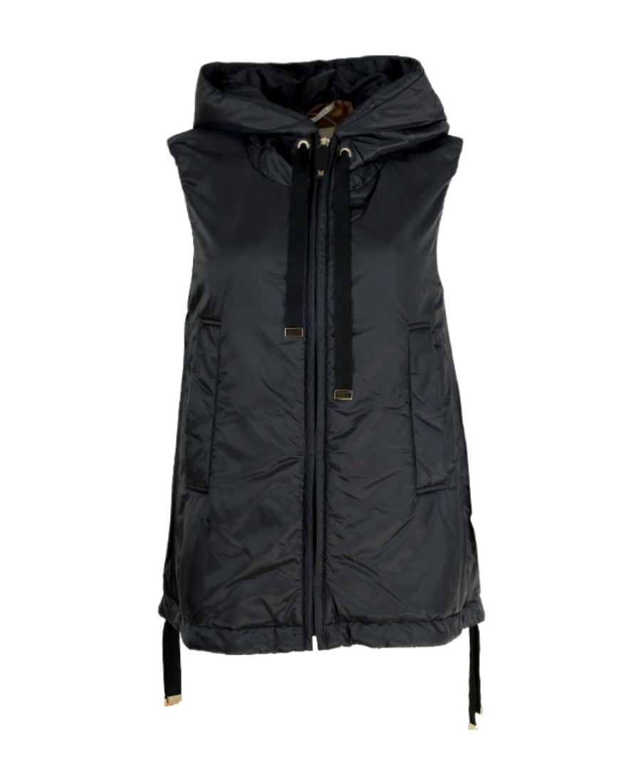 Max Mara Canvas Drawstring Hooded Sleeveless Gilet In Black