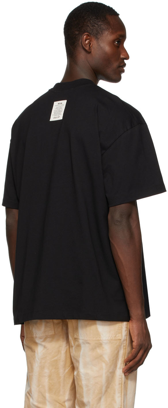 Msgm Black Round-collar Short-sleeved T-shirt In Black