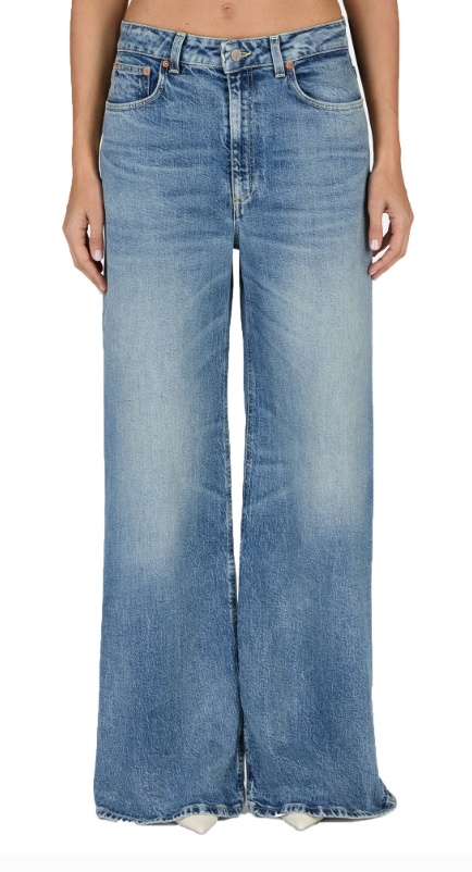 Dondup Wide-leg Vintage Wash Jeans In Recycled Stretch Denim In Blue