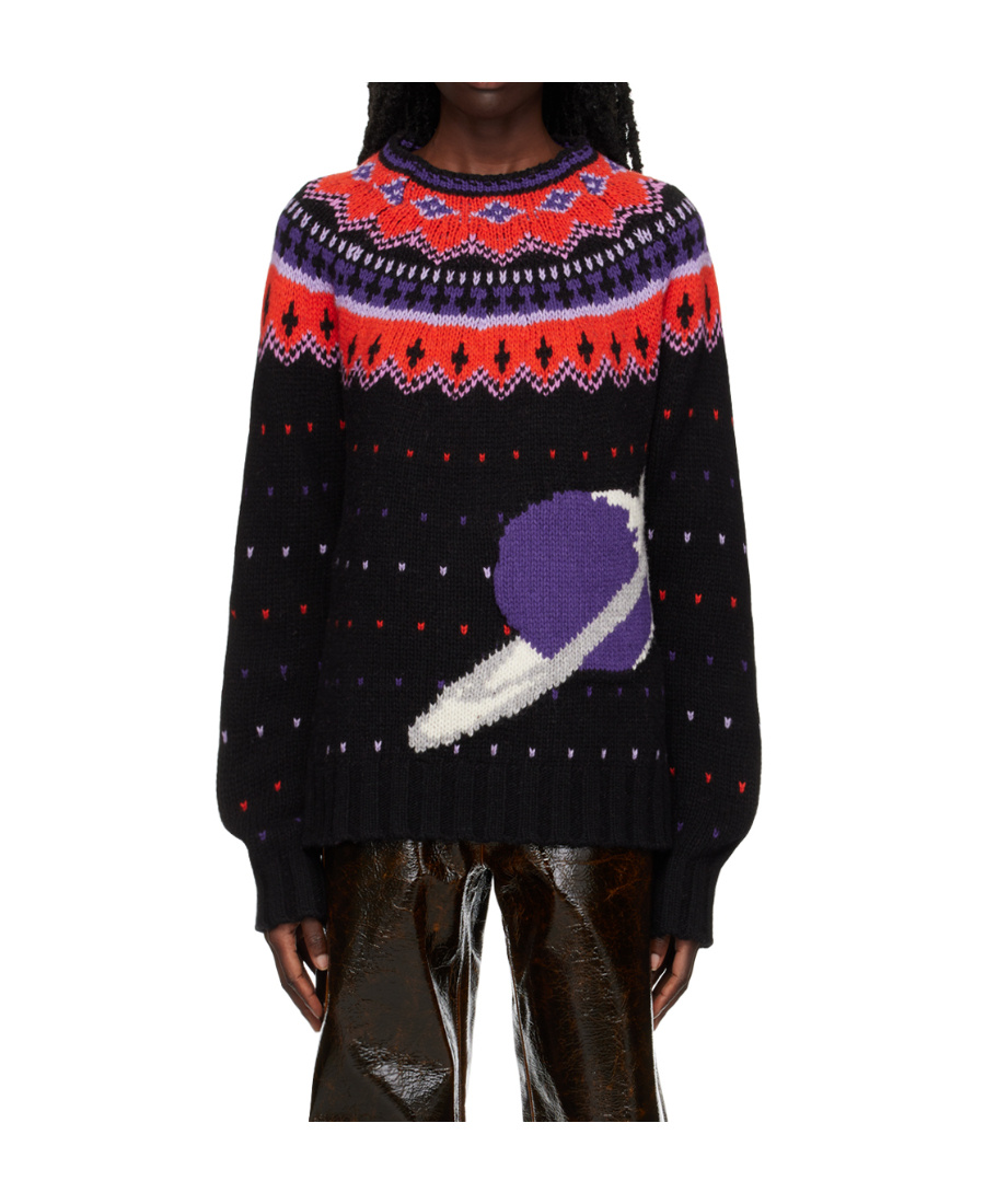Msgm Intarsia-knit Collar Jumper In Black