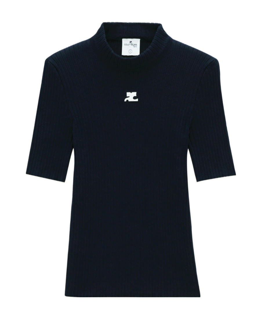 Courrèges Reedition Logo-patch Knitted Top In Blue