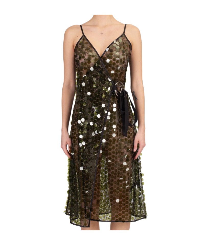 Coperni C-logo Sequin Wrap Slip Dress In Black