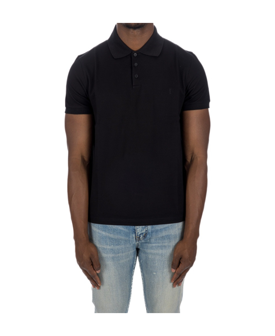 Saint Laurent Men's Piquet Cotton Polo Shirt In Black