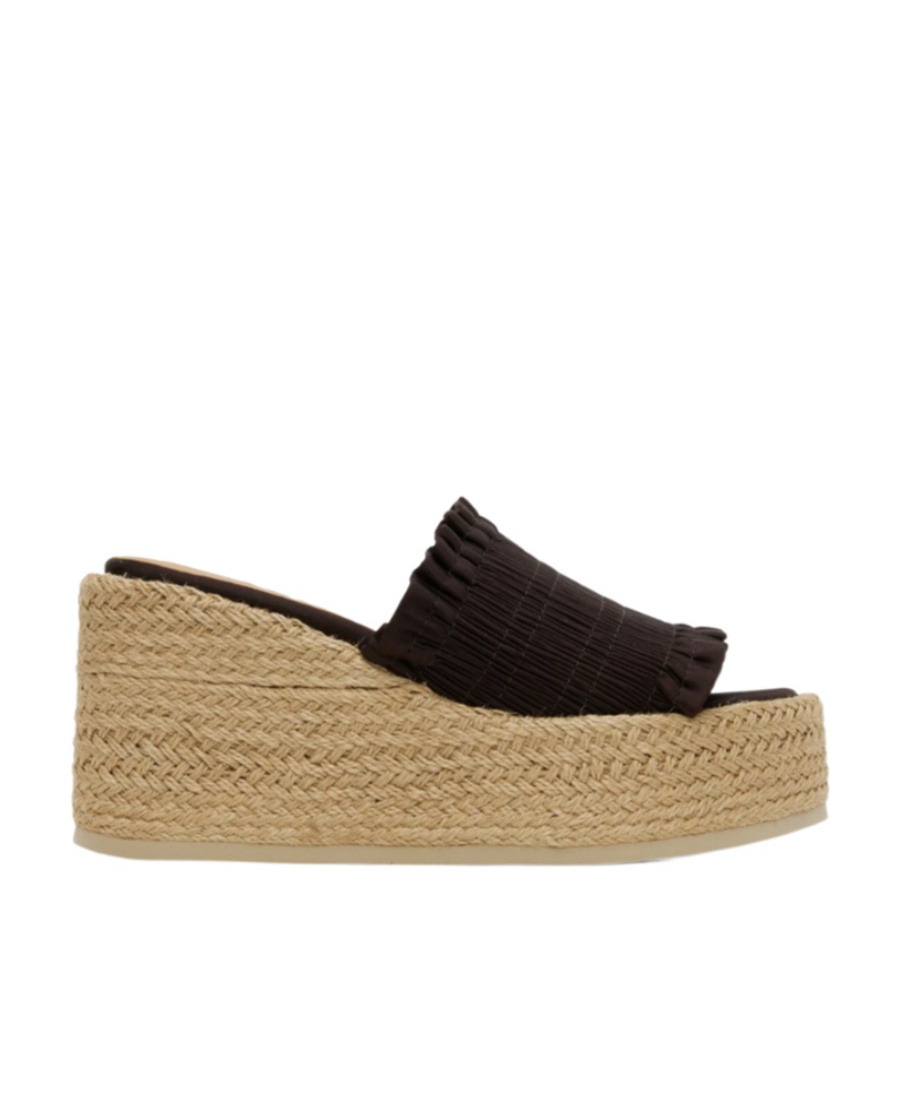 Ganni Brown Smock Espadrille Wedge Sandals In Green