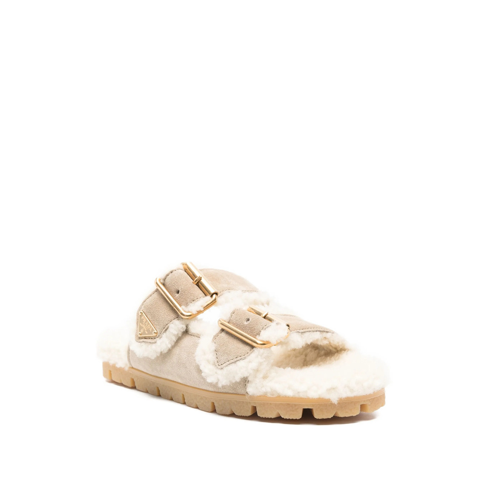 Prada Round-toe Flat Sandals In Burgundy