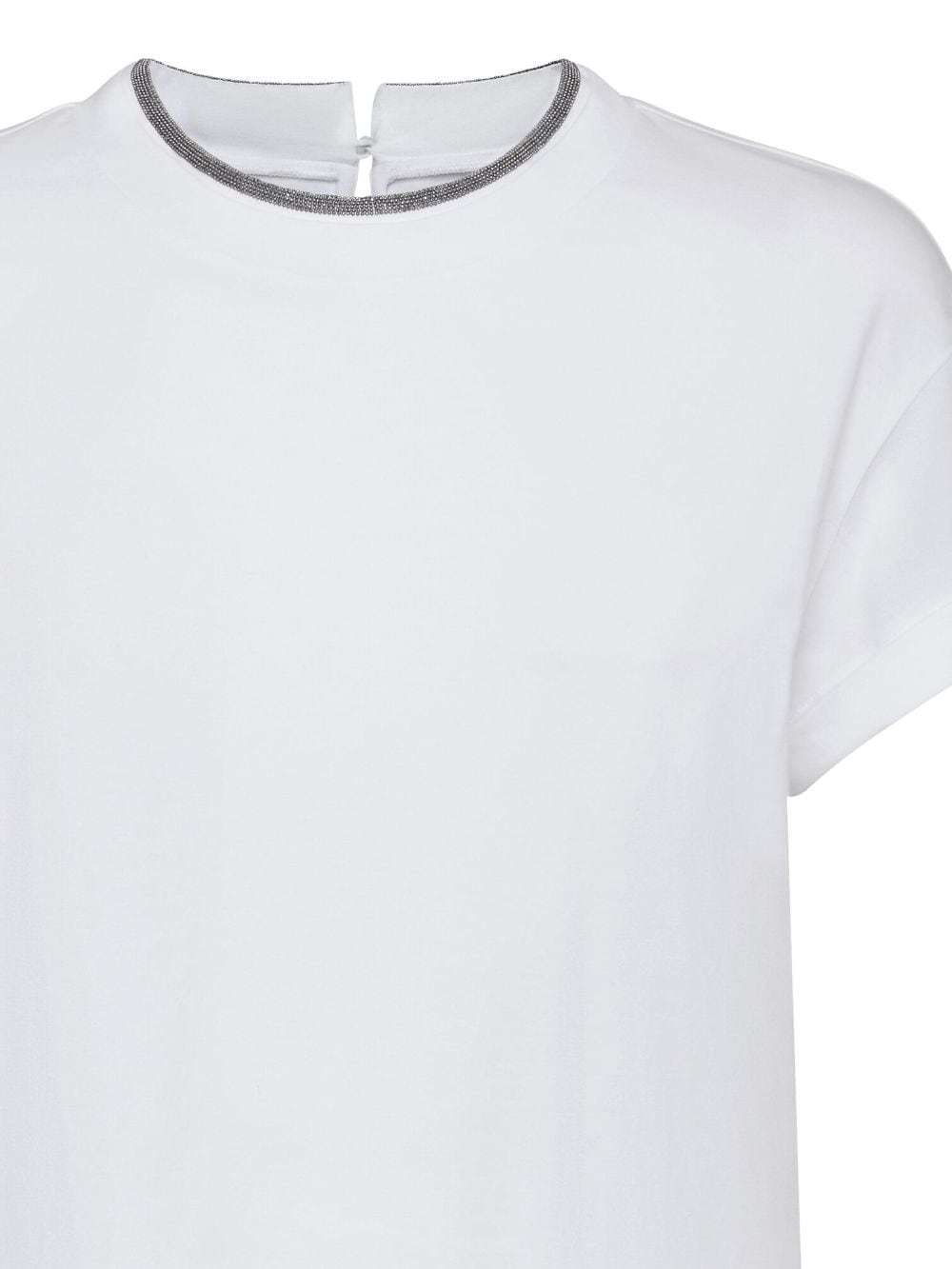 Brunello Cucinelli Stretch Cotton Jersey T-shirt With Precious Faux Layering In White