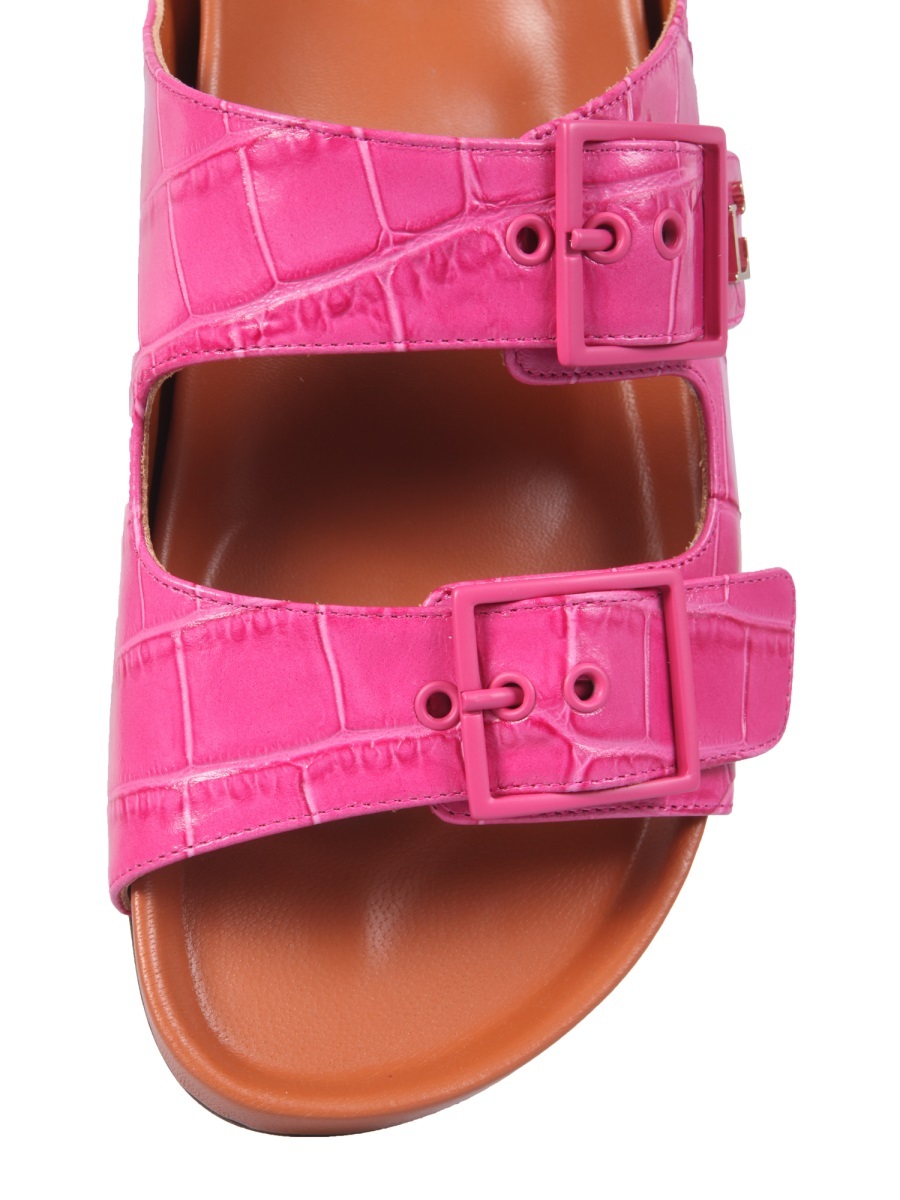 L'autre Chose Crocodile-embossed Double Strap Sandals In Pink