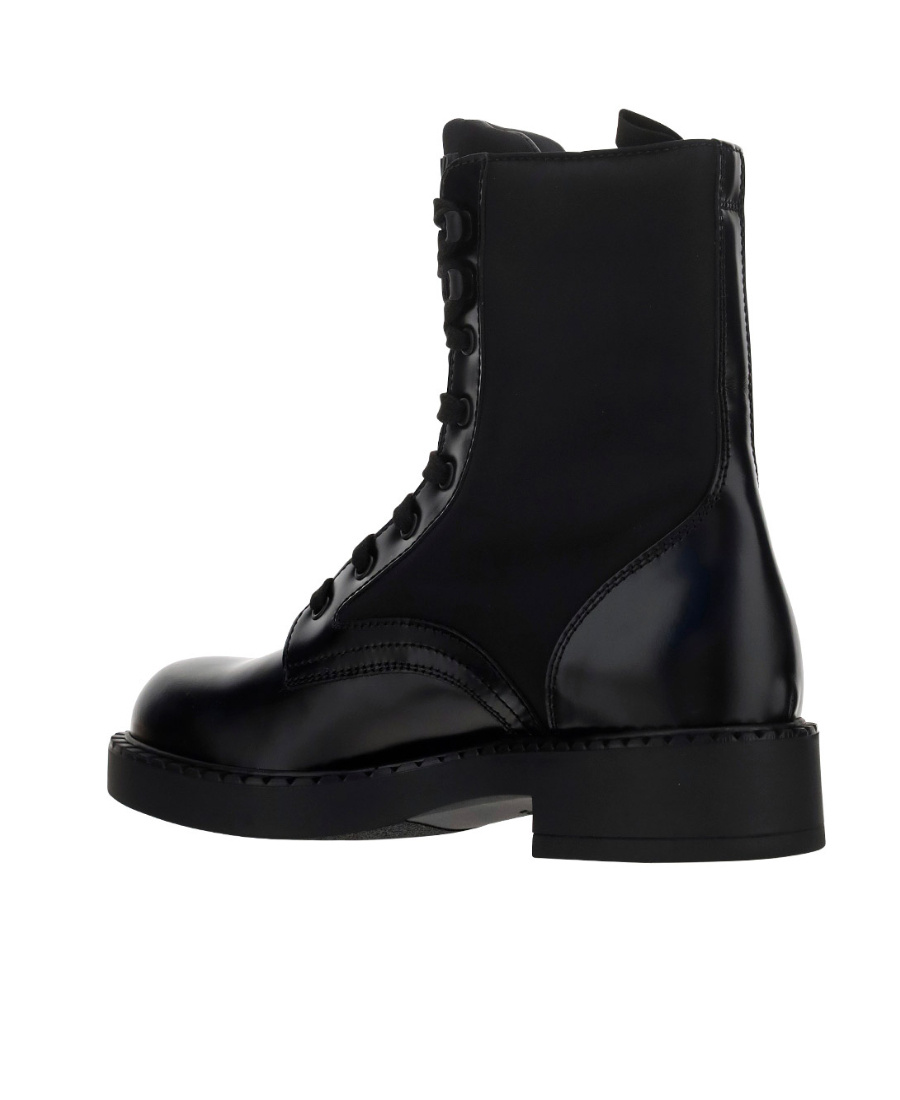 Prada Lace-up Leather Combat Boots In Black