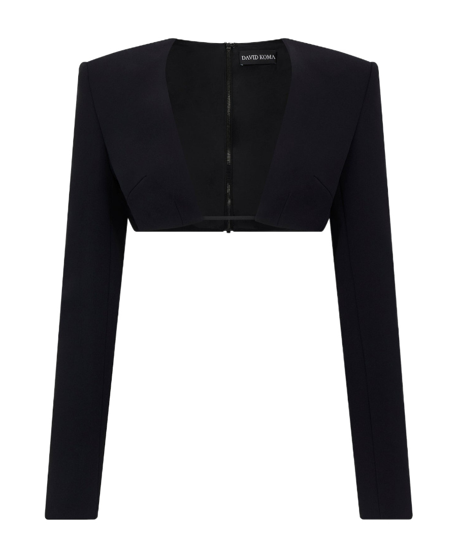 Shop David Koma Plunging-neck Crop Top In Black