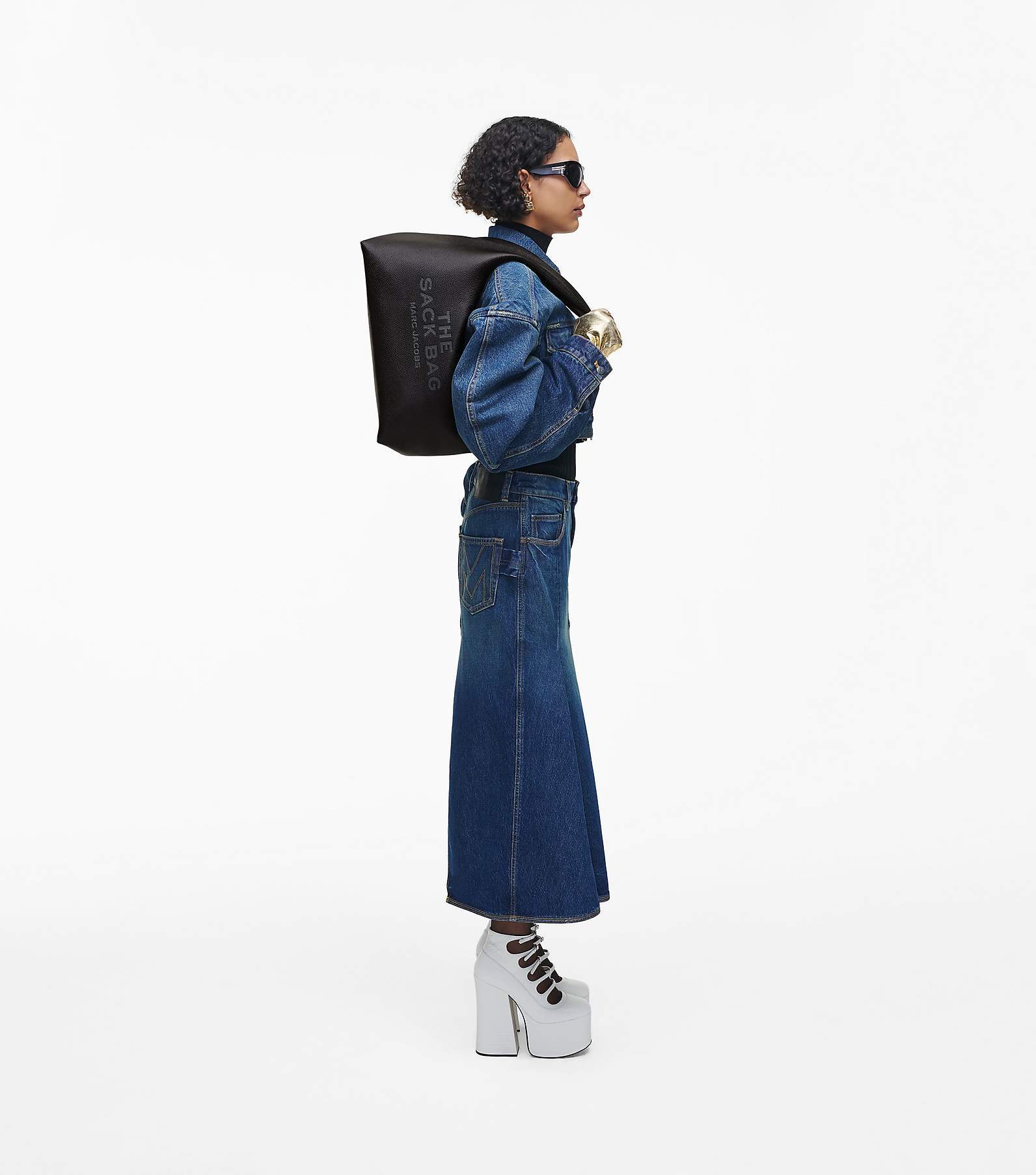 Shop Marc Jacobs The Sack Leather Shoulder Bag In Black