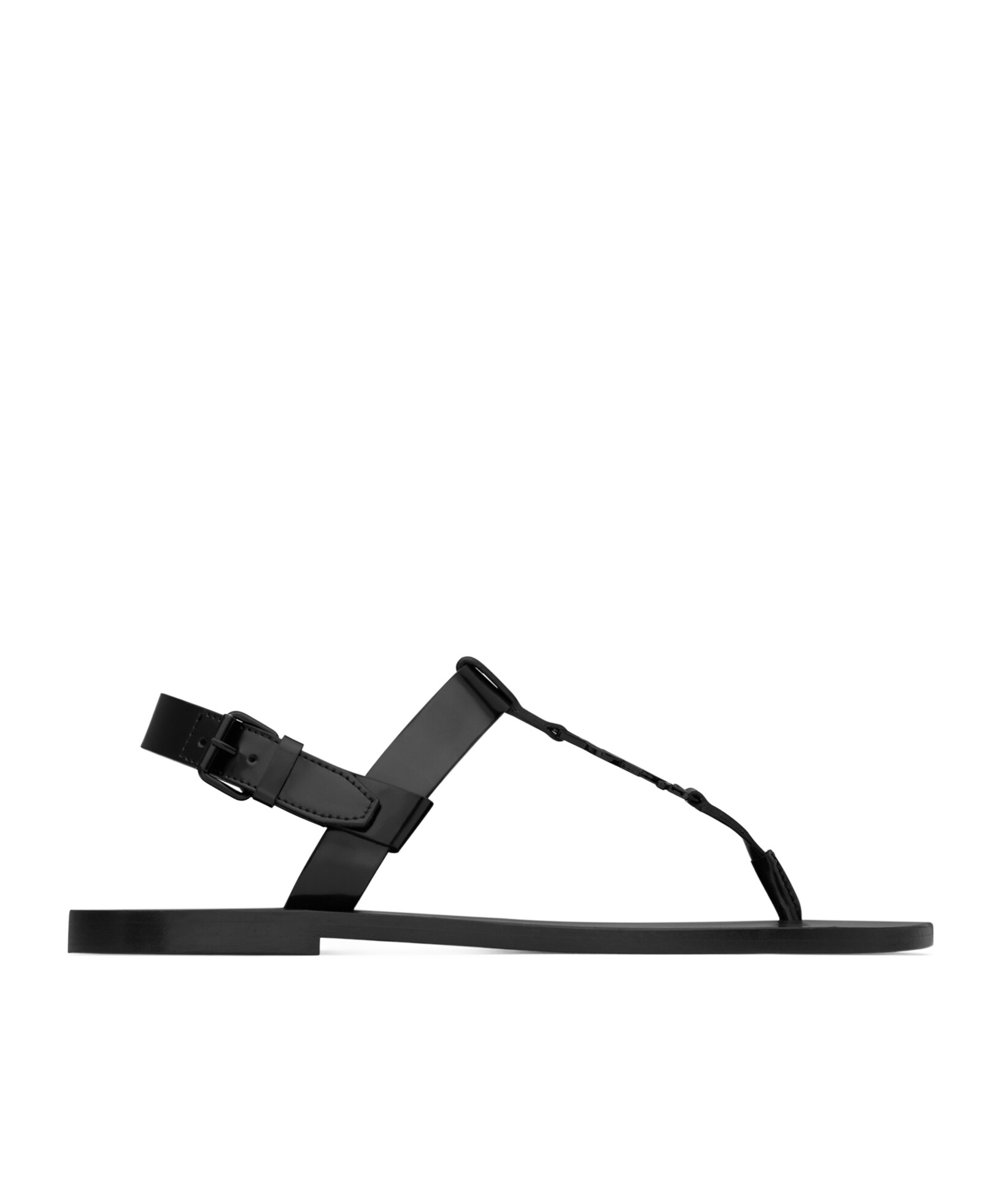Shop Saint Laurent Cassandre Sandals In Glazed Leather In Black