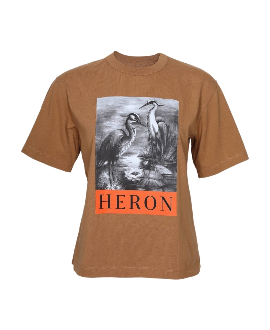 Heron Preston T-shirt With Round Neck And Short Sleeves In Brown