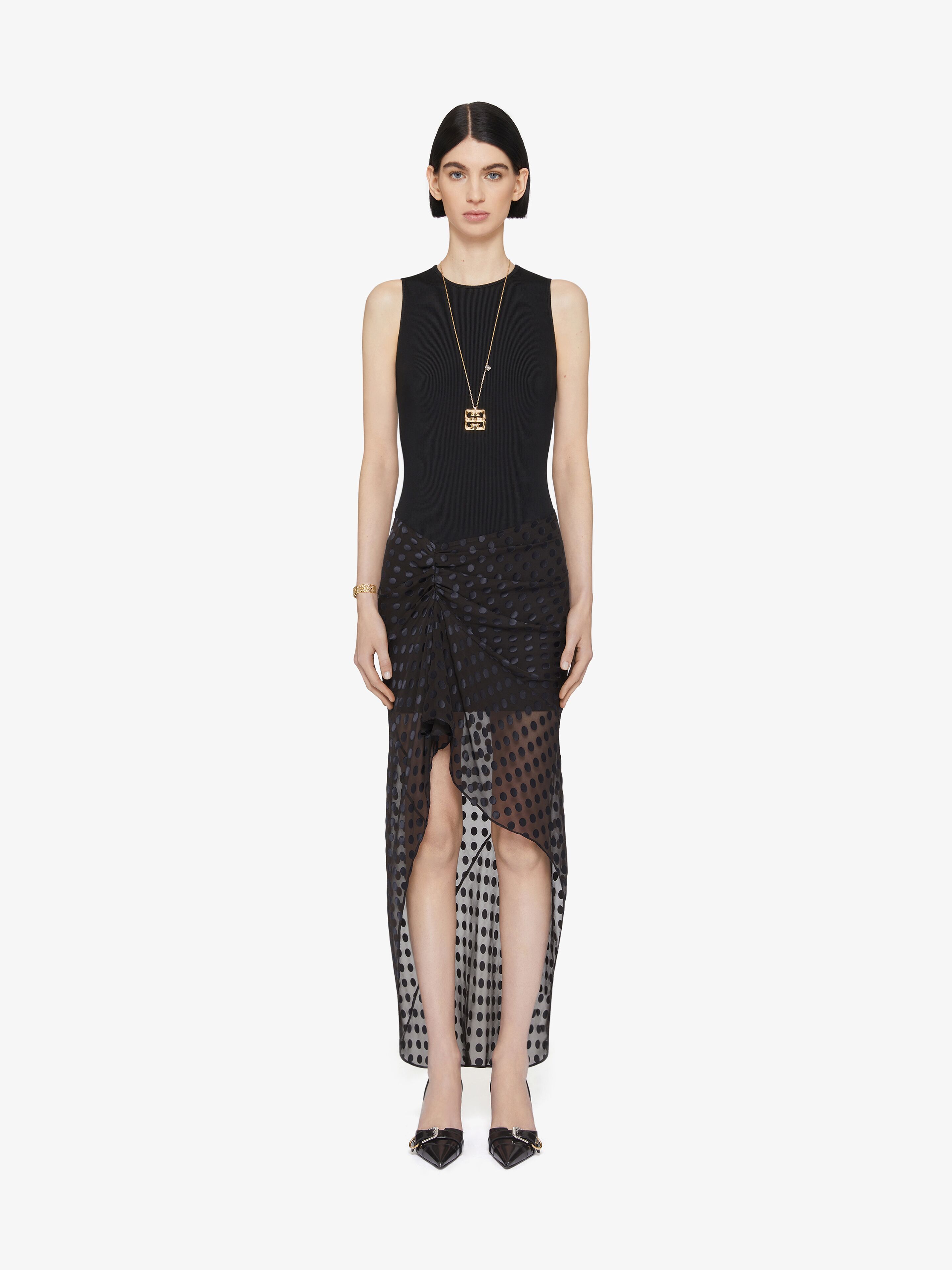 Givenchy Asymmetric Ribbed-knit And Ruched Fil Coupé Silk-blend Chiffon Dress In Black