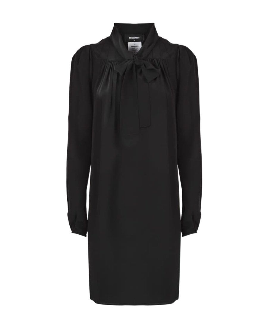 Dsquared2 Pussy-bow Silk Mini Dress In Black