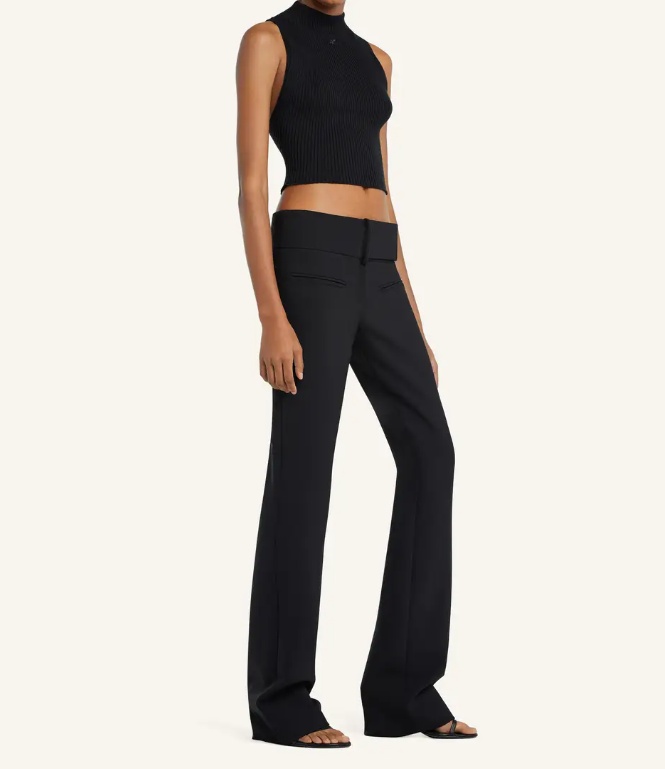 Courrèges Mockneck Light Rib Cropped Top In Black