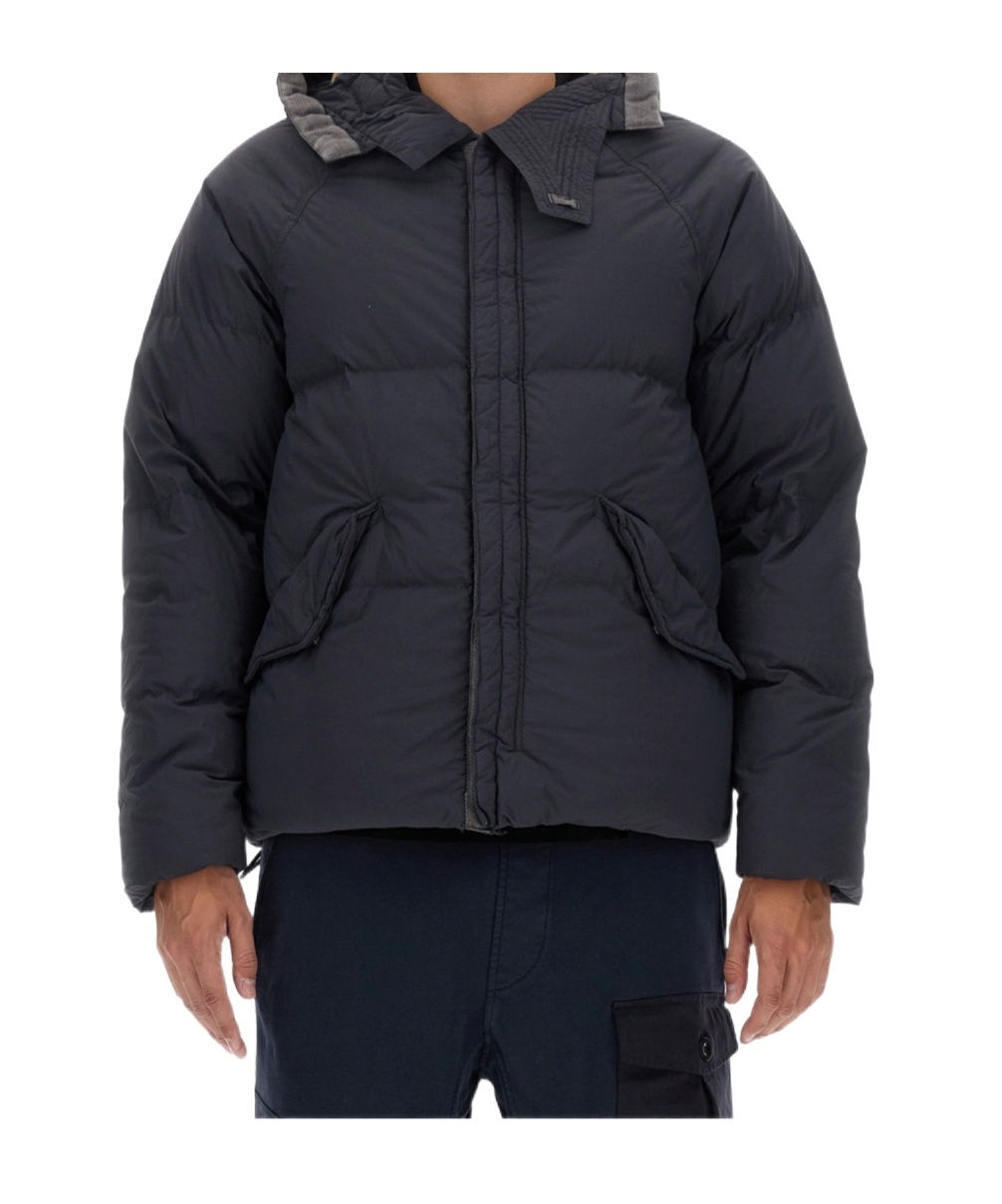 Ten C Quilted Hoodie Front Pockets In Blue