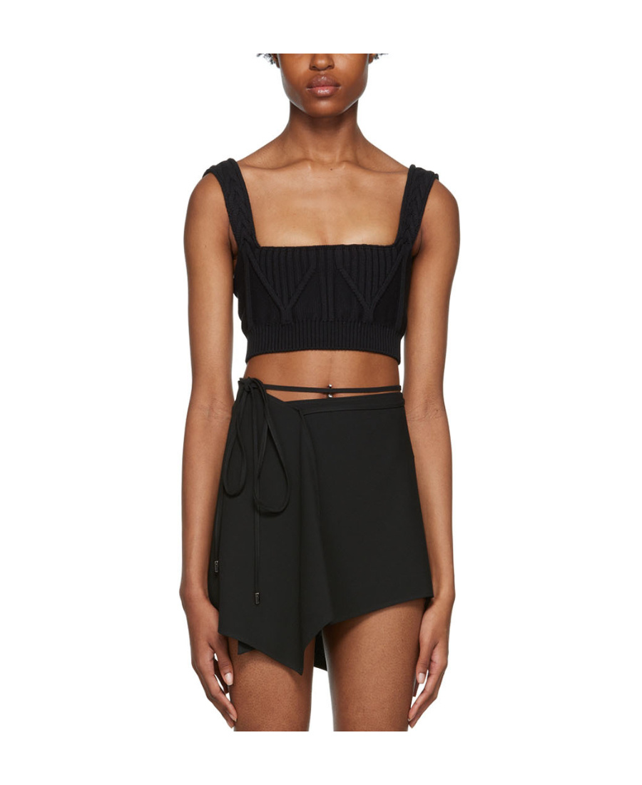 Shop Attico Twisted Knitted Halter Vest In Black