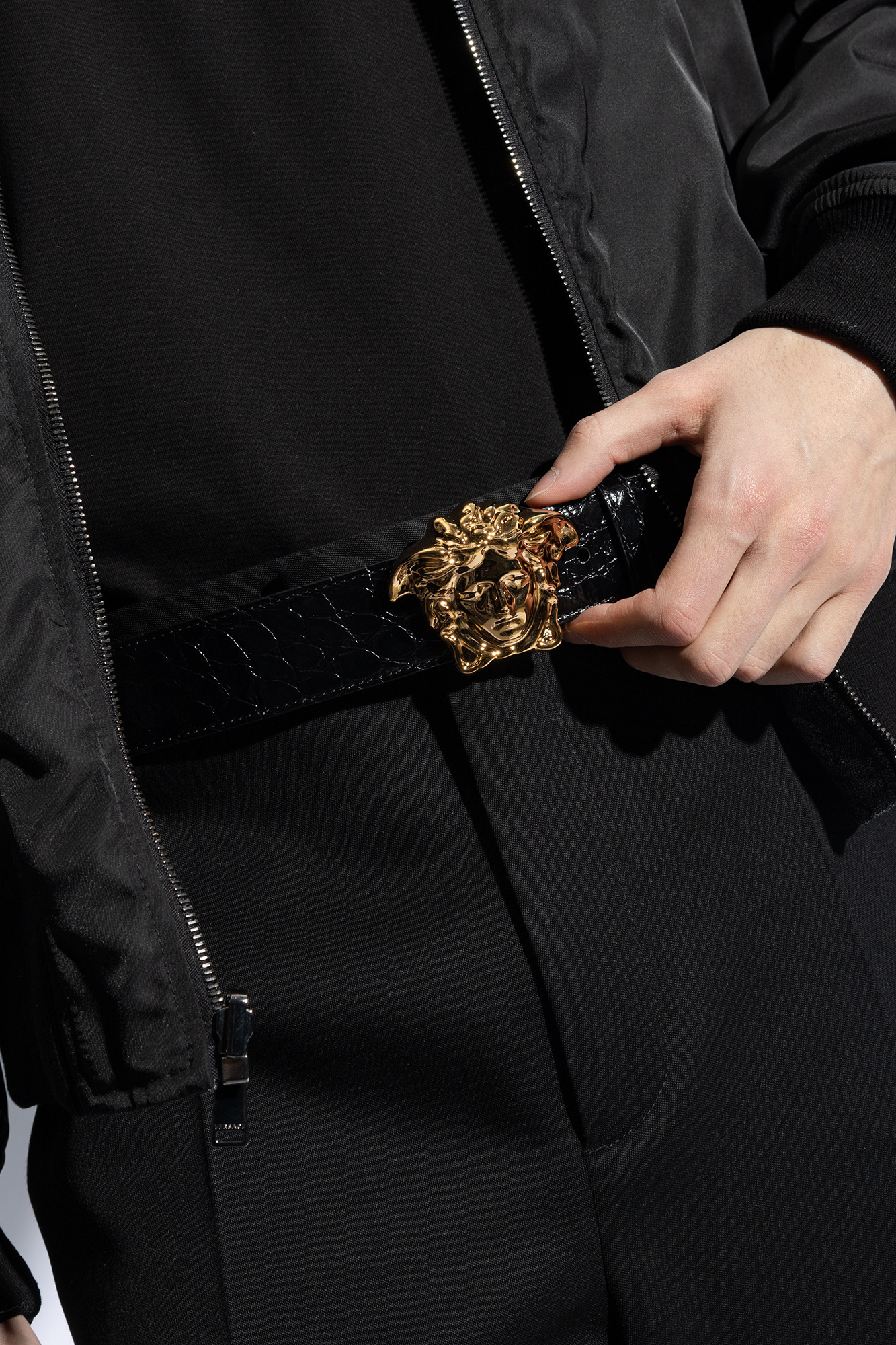 Shop Versace Medusa Head Embossed Belt In Black