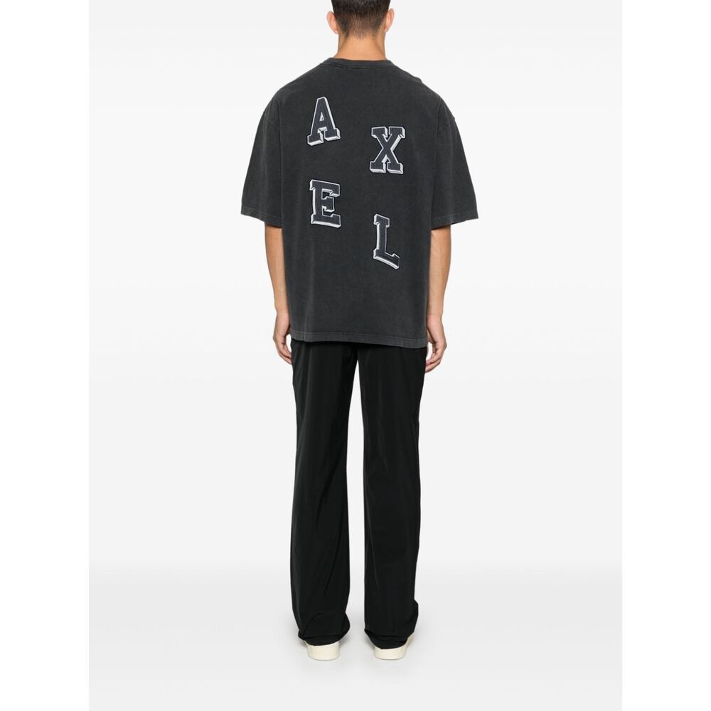 Axel Arigato Grey Crewneck T-shirt With Typo Embroidery In Black