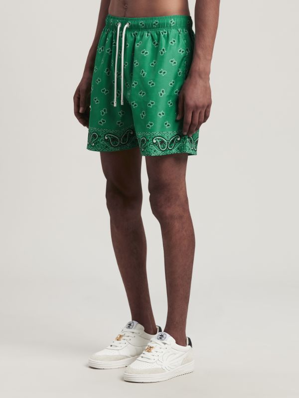 Palm Angels Paisley Print Swim Shorts In Green