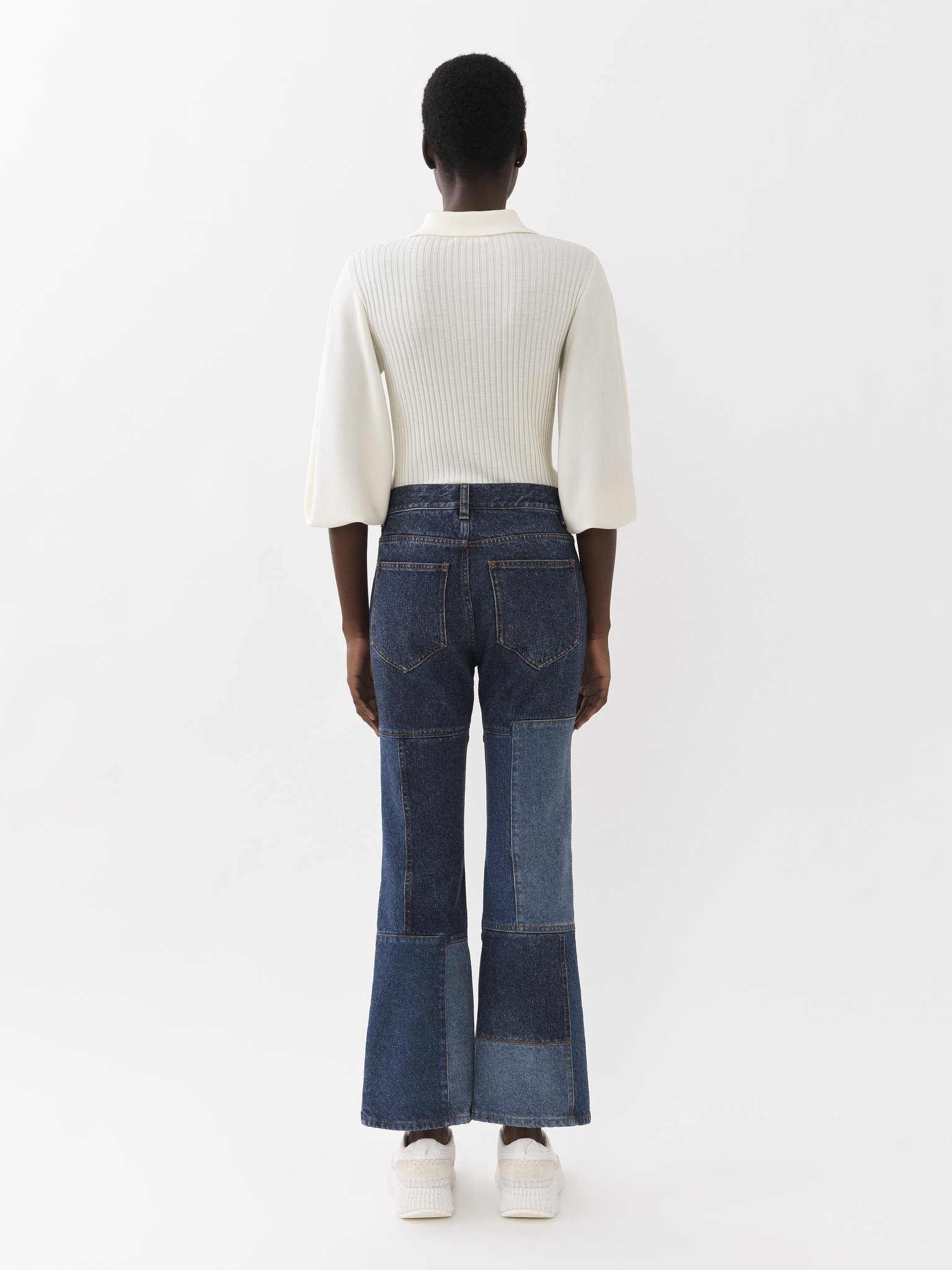 Chloé Patchwork Cropped Flared Jeans In Black