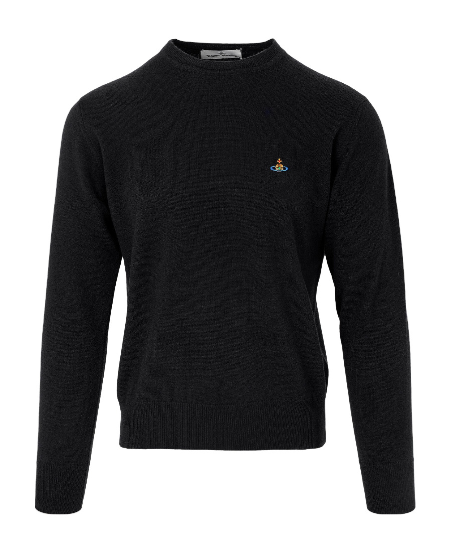 Vivienne Westwood 'alex' Black Crewneck Sweater With Orb Logo Detail On The Front In Black