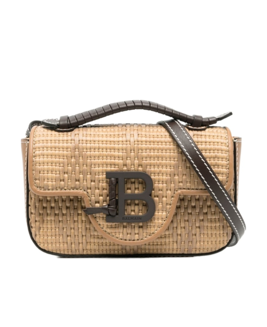 Balmain Mini B-buzz Woven Tote Bag In Nude