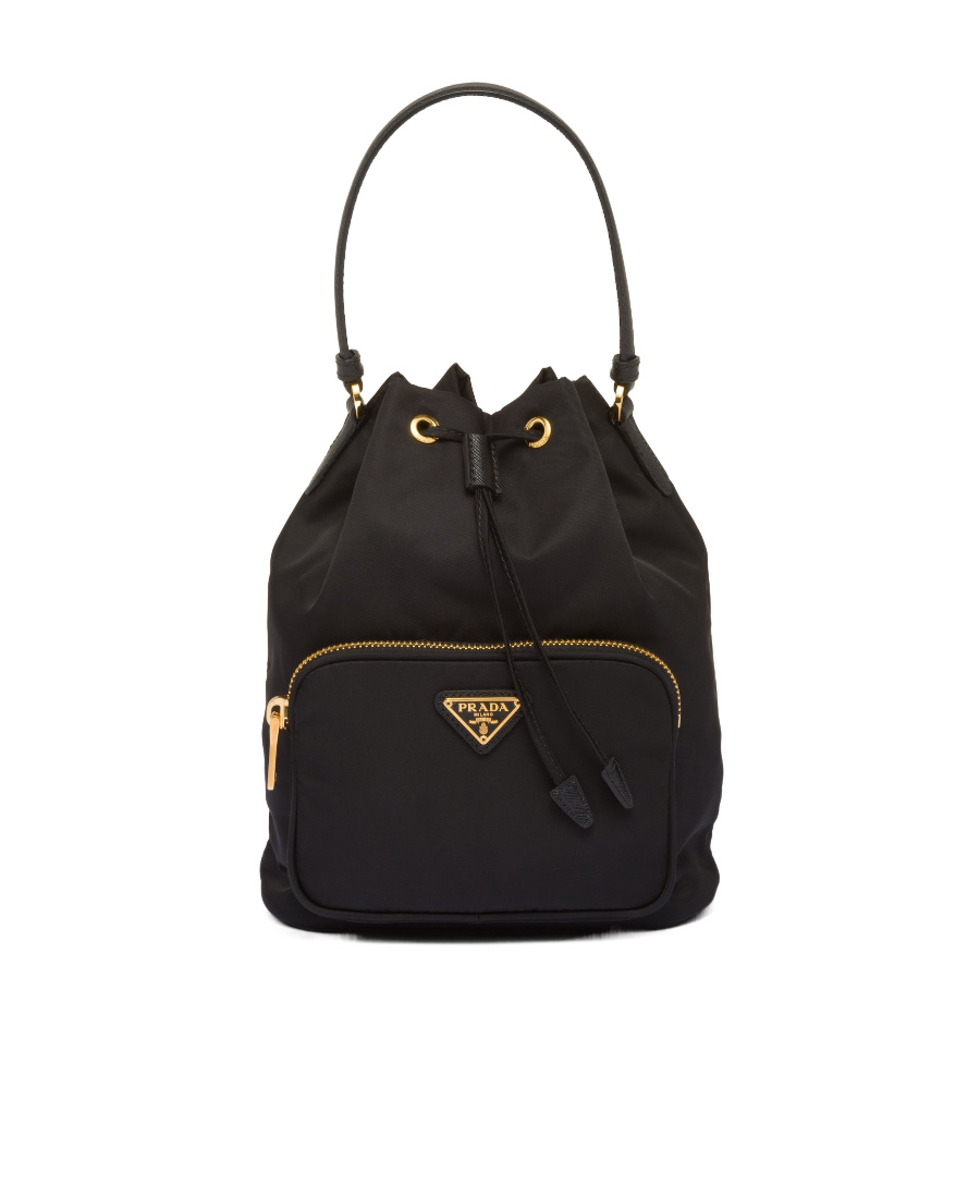 Prada Black Duet Re-nylon Brand-plaque Recycled-polyamide Bucket Bag In Black