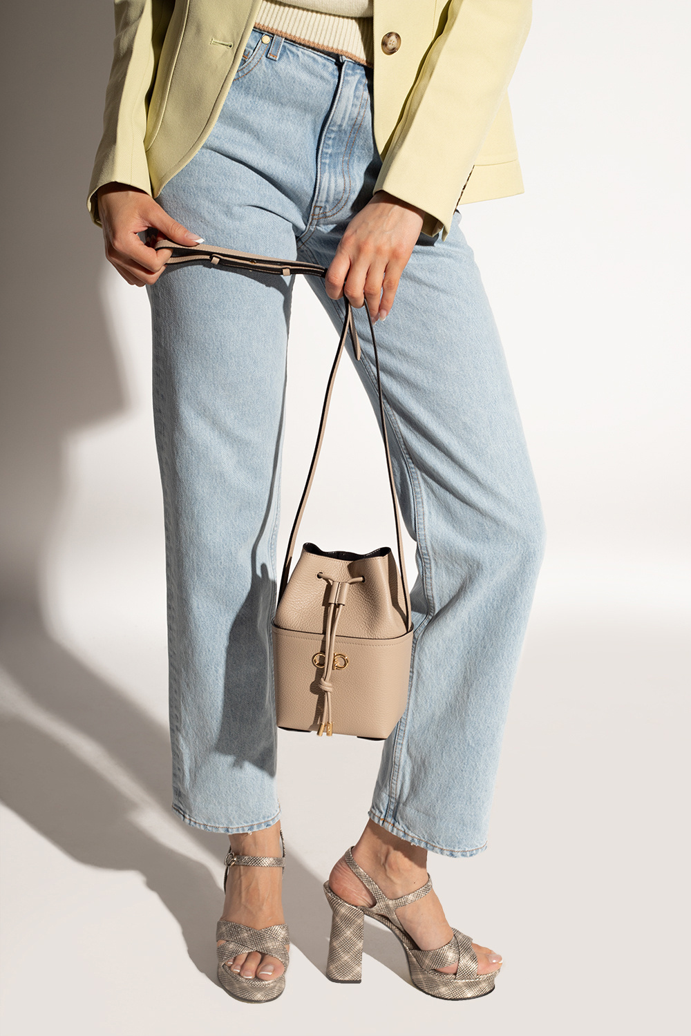 Ferragamo Salvatore  Gancini Mini Crossbody Bucket Bag In Nude