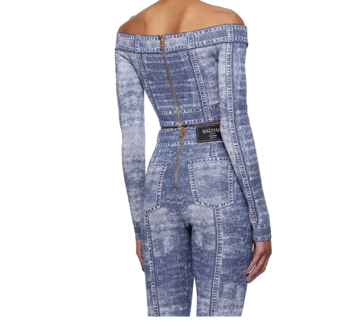 BALMAIN TROMPE L'OEIL-PRINT CROP TOP