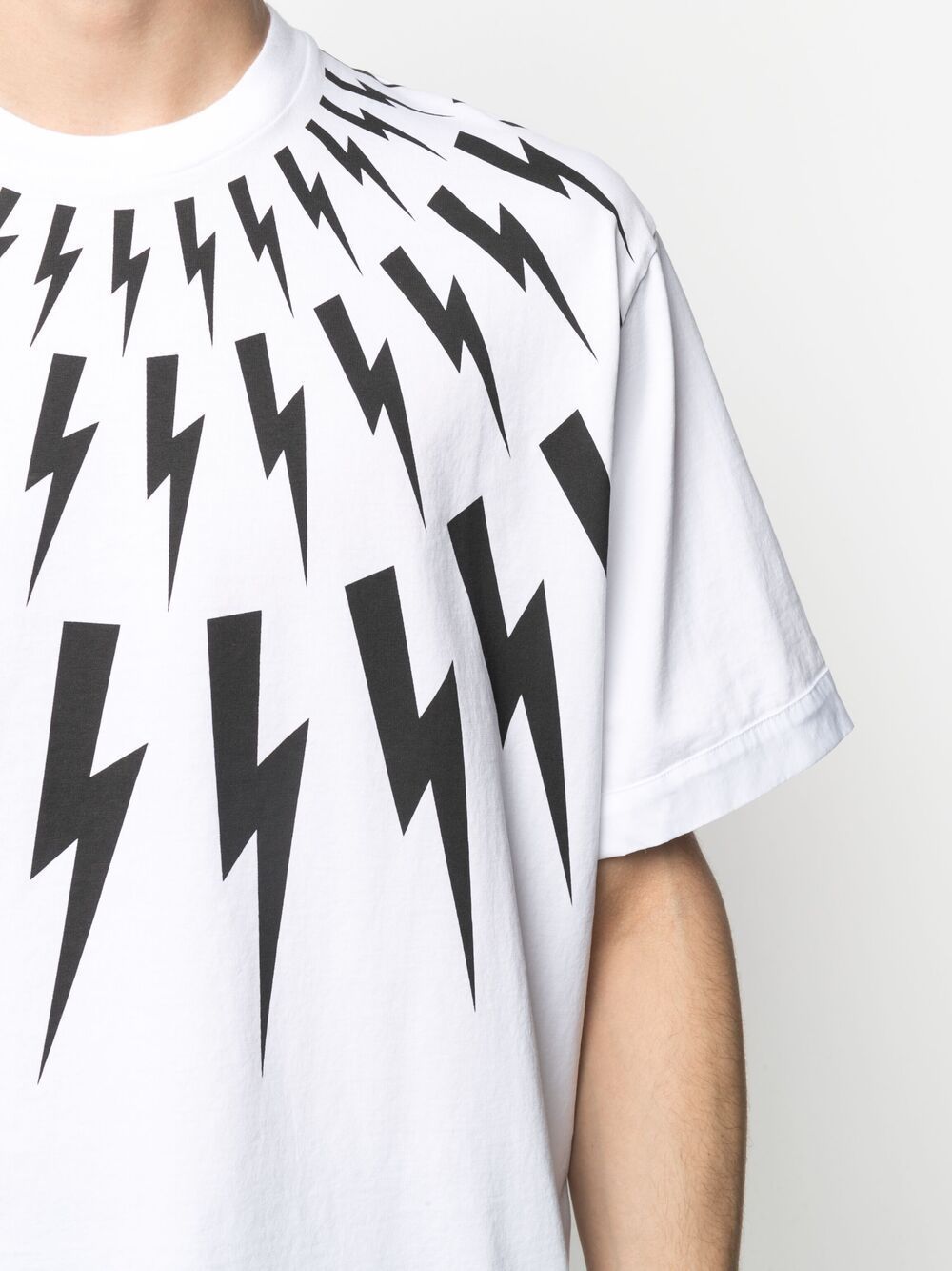 Neil Barrett Slim Fit Fairisle Thunderbolt Crew-neck T-shirt In White