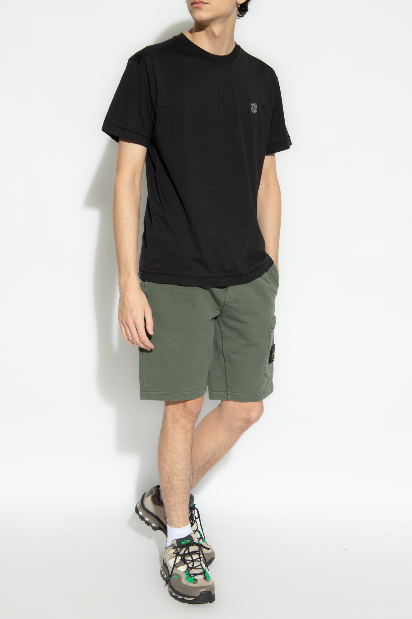 STONE ISLAND COMPASS-APPLIQU� COTTON SHORTS 