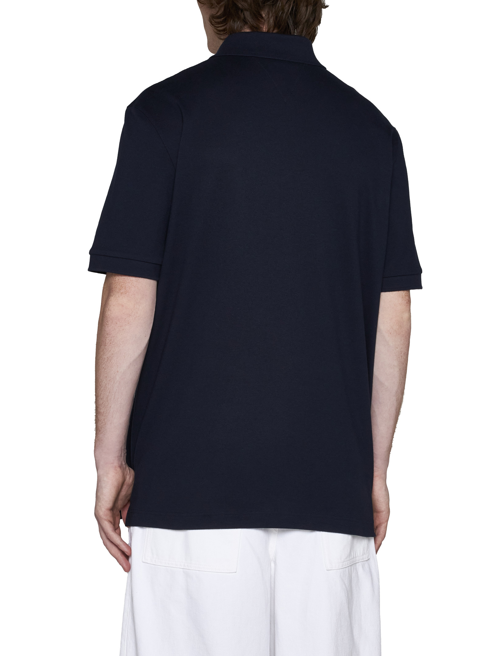 Bottega Veneta Blue Polo With Classic Collar And Embroidered Logo On The Front In Tone On Tone Cotto In Blue