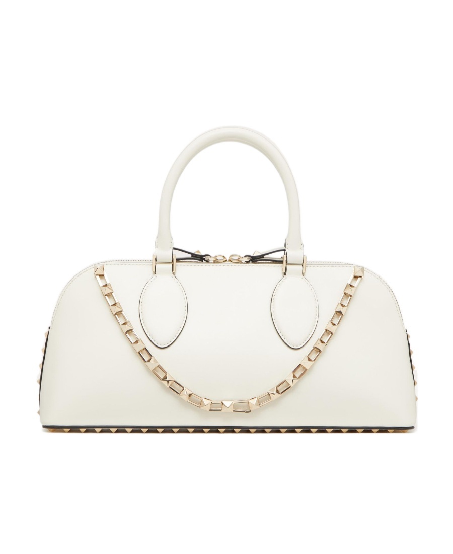 Valentino Rockstud-embellished Leather Tote Bag In White