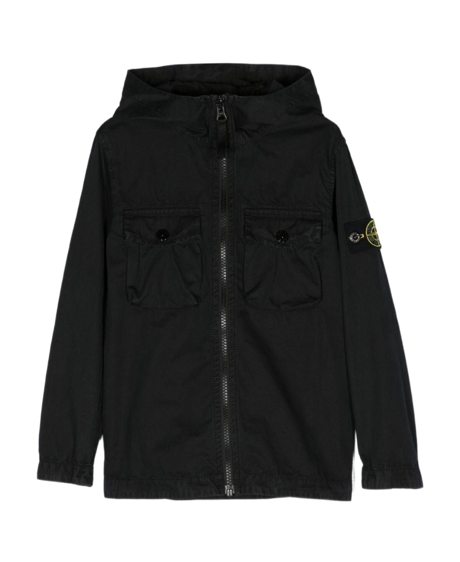 Stone Island Teen Compass-logo Hooded Jacket In Black