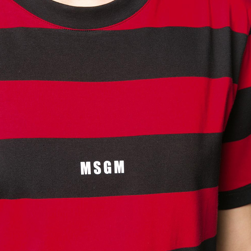 Msgm Stripe Logo Print Short-sleeved T-shirt In Black