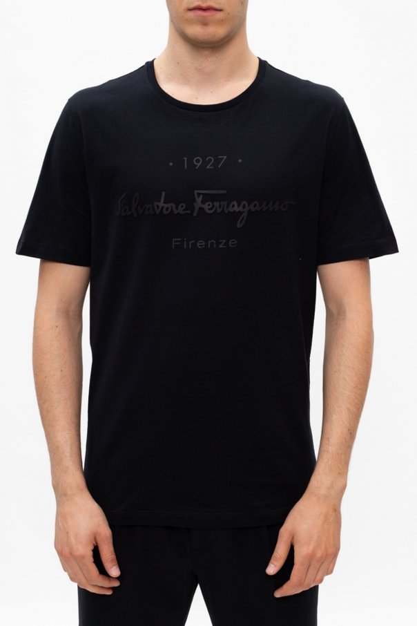Ferragamo Logo Printed T-shirt In Black