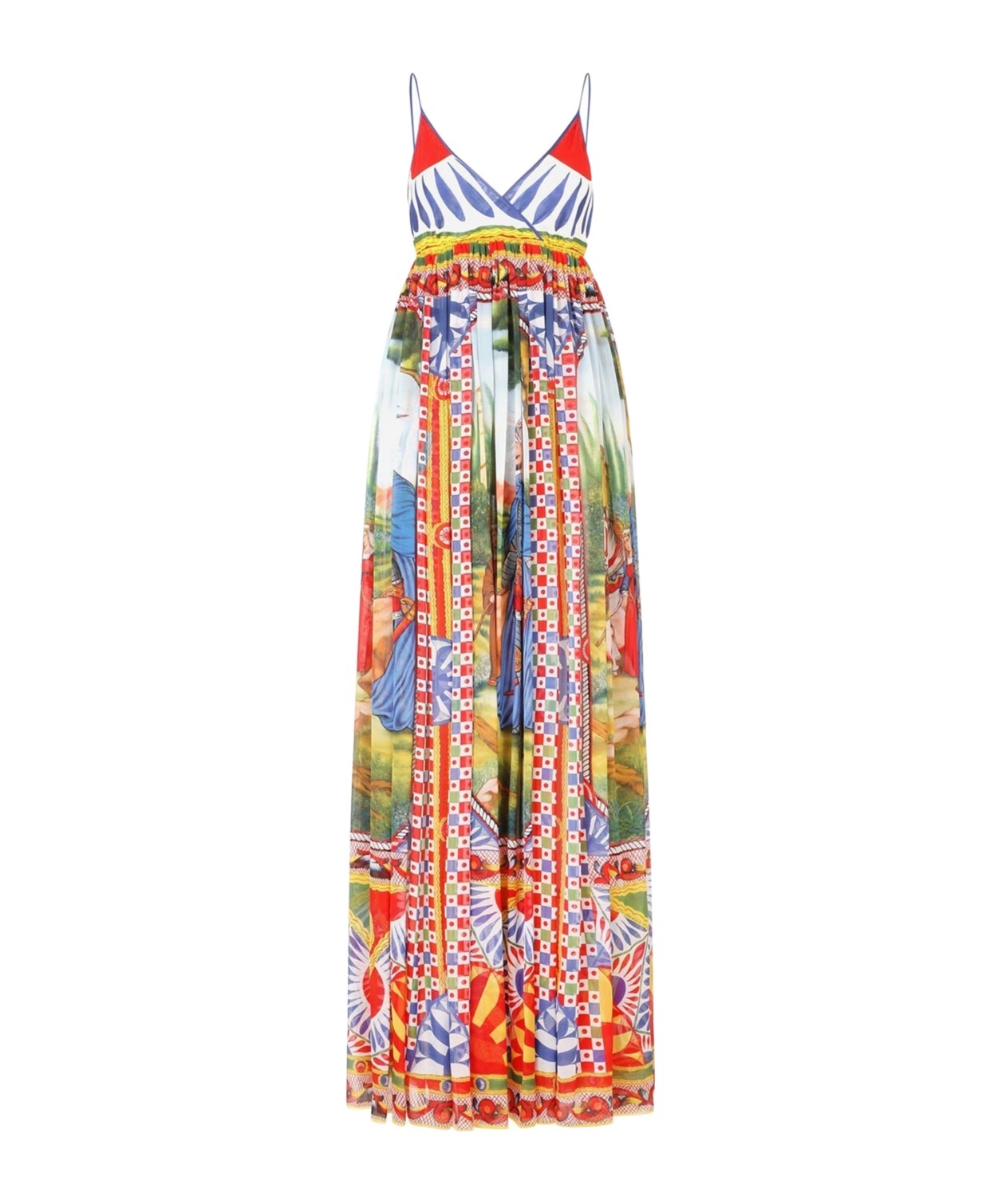 Dolce & Gabbana V-neck Carretto Print Chiffon Maxi Dress In Multicolor
