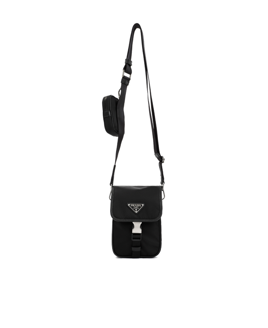 Prada Logo Clamshell Crossbody Bag In Black