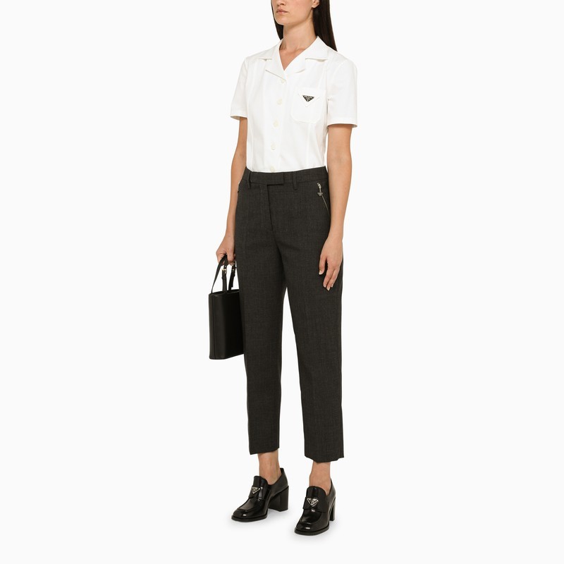 Prada Grey Wool Cropped Trousers In Gray