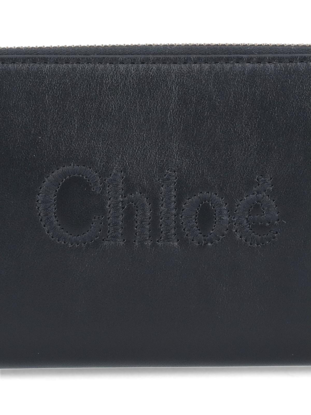 Chloé Sense Logo-embroidered Leather Wallet In Black