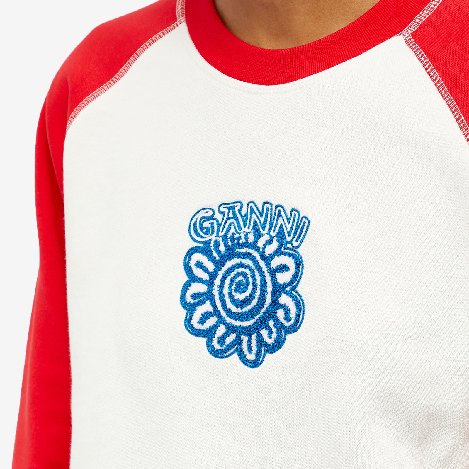 Ganni Long Sleeve Isoli Raglan Contrast Sleeve Sweatshirt In White