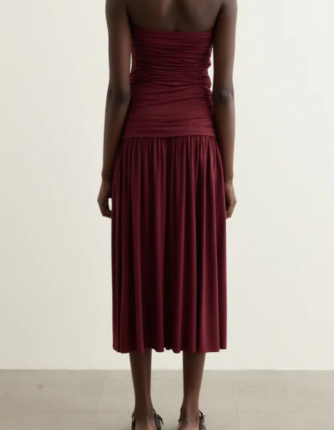 Gimaguas Fortuna Strapless Gathered Midi Dress In Brown