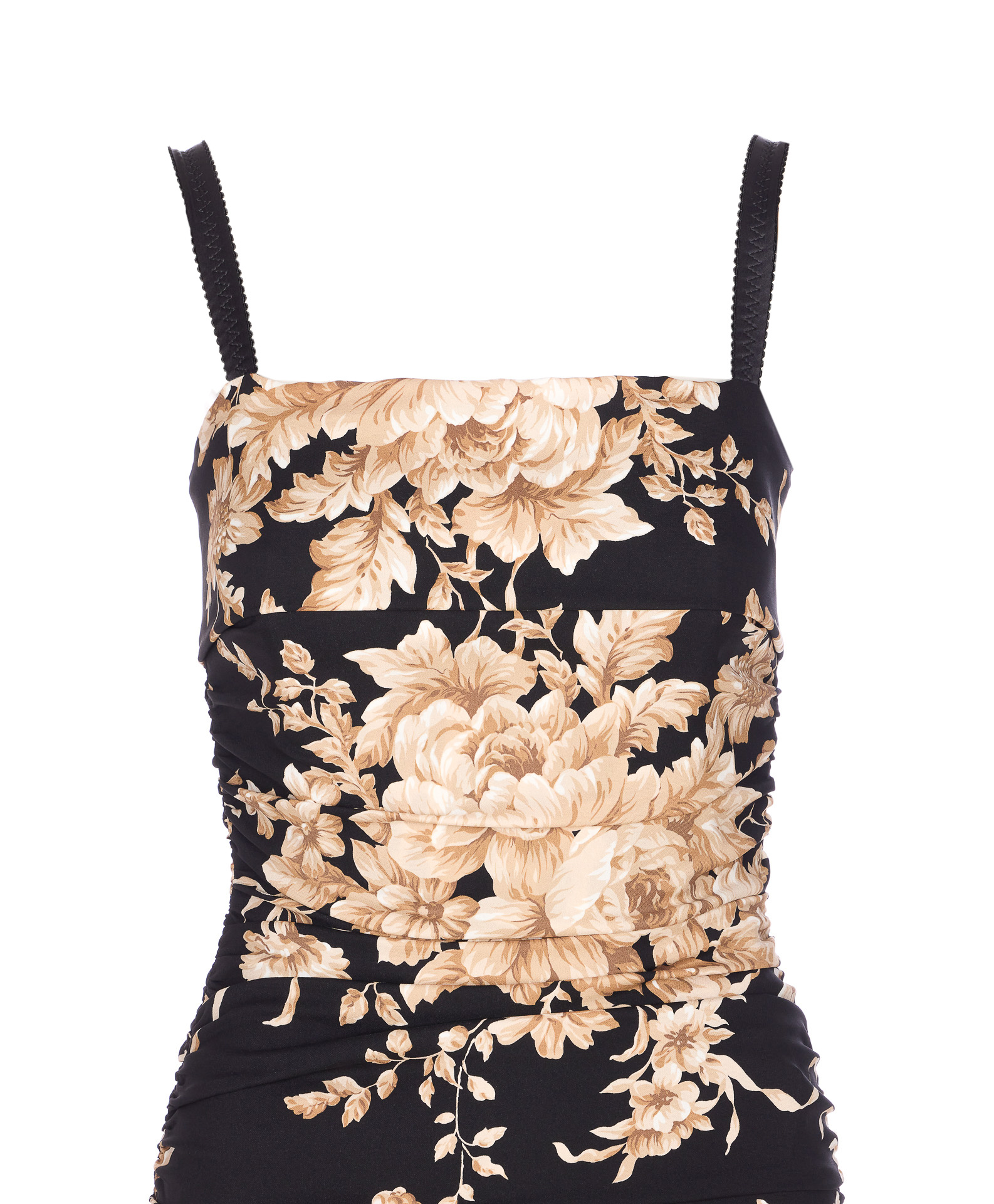 Dolce & Gabbana Floral Print Fitted Dress With Spaghetti Straps In Brown