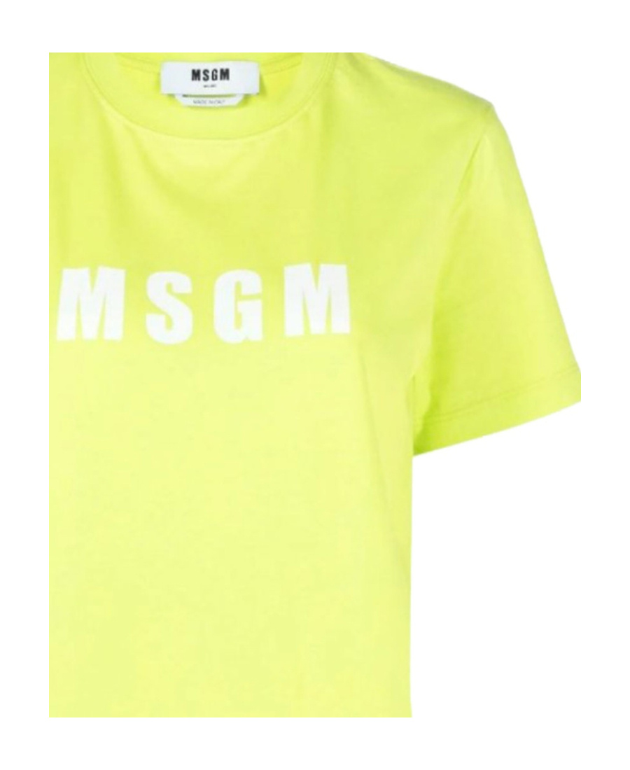 Msgm Logo Print Pattern Short-sleeved T-shirt In Yellow
