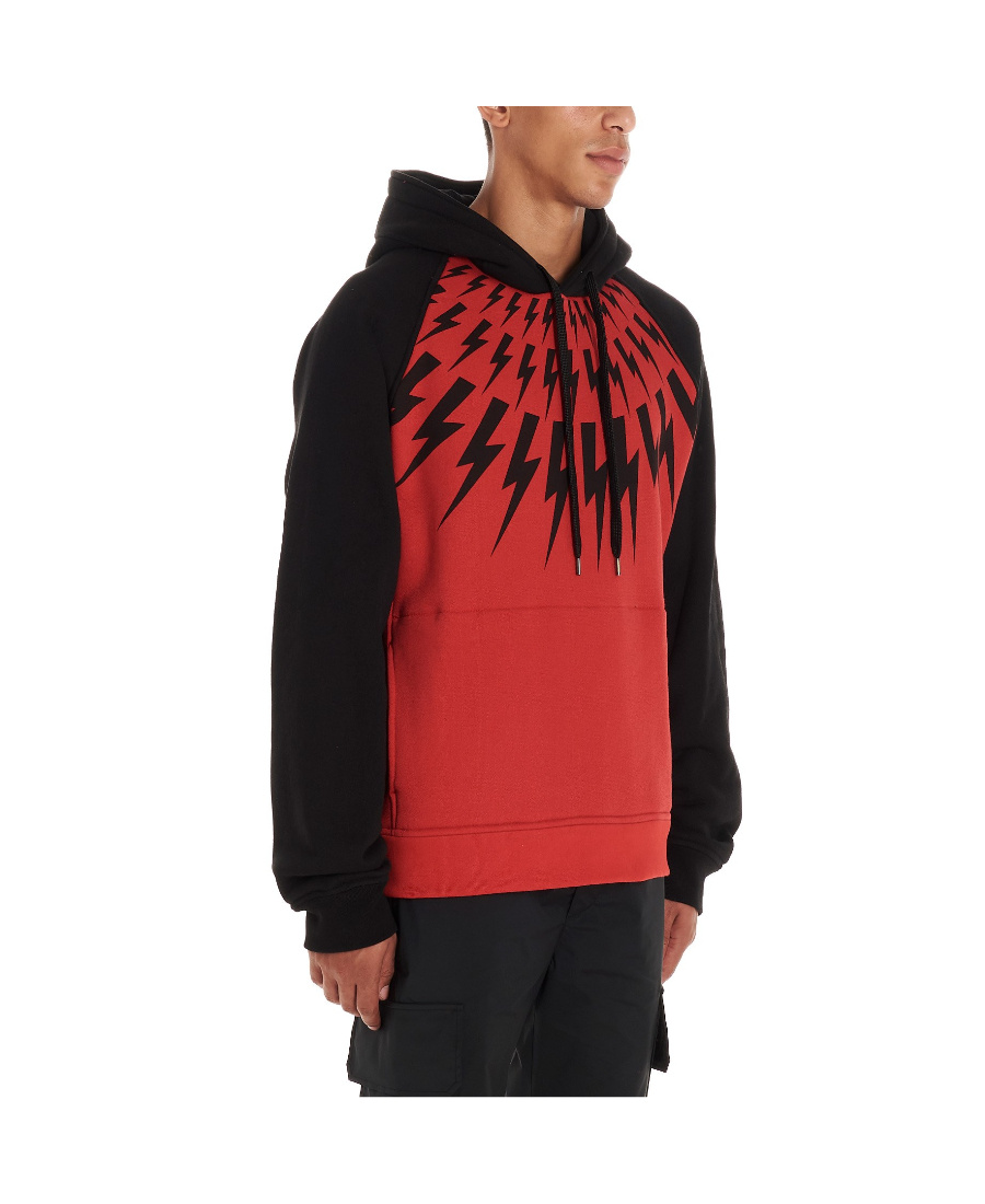 Neil Barrett Lightning Printing Hooded Sweater In Red