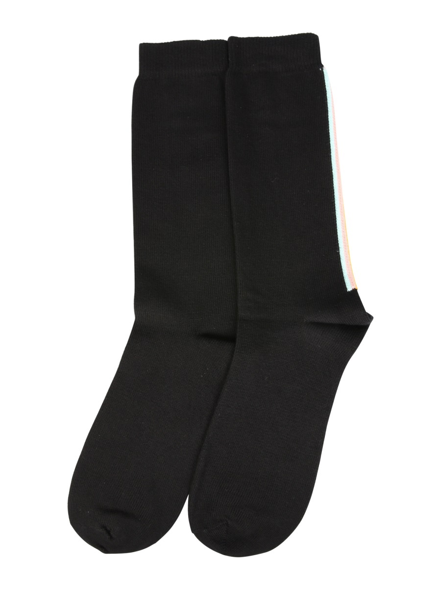 Paul Smith Striped Knit Socks In Black