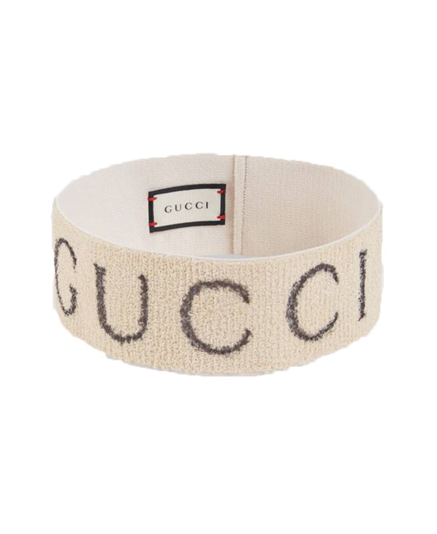 Gucci White Stretch Knit Logo Headband In White