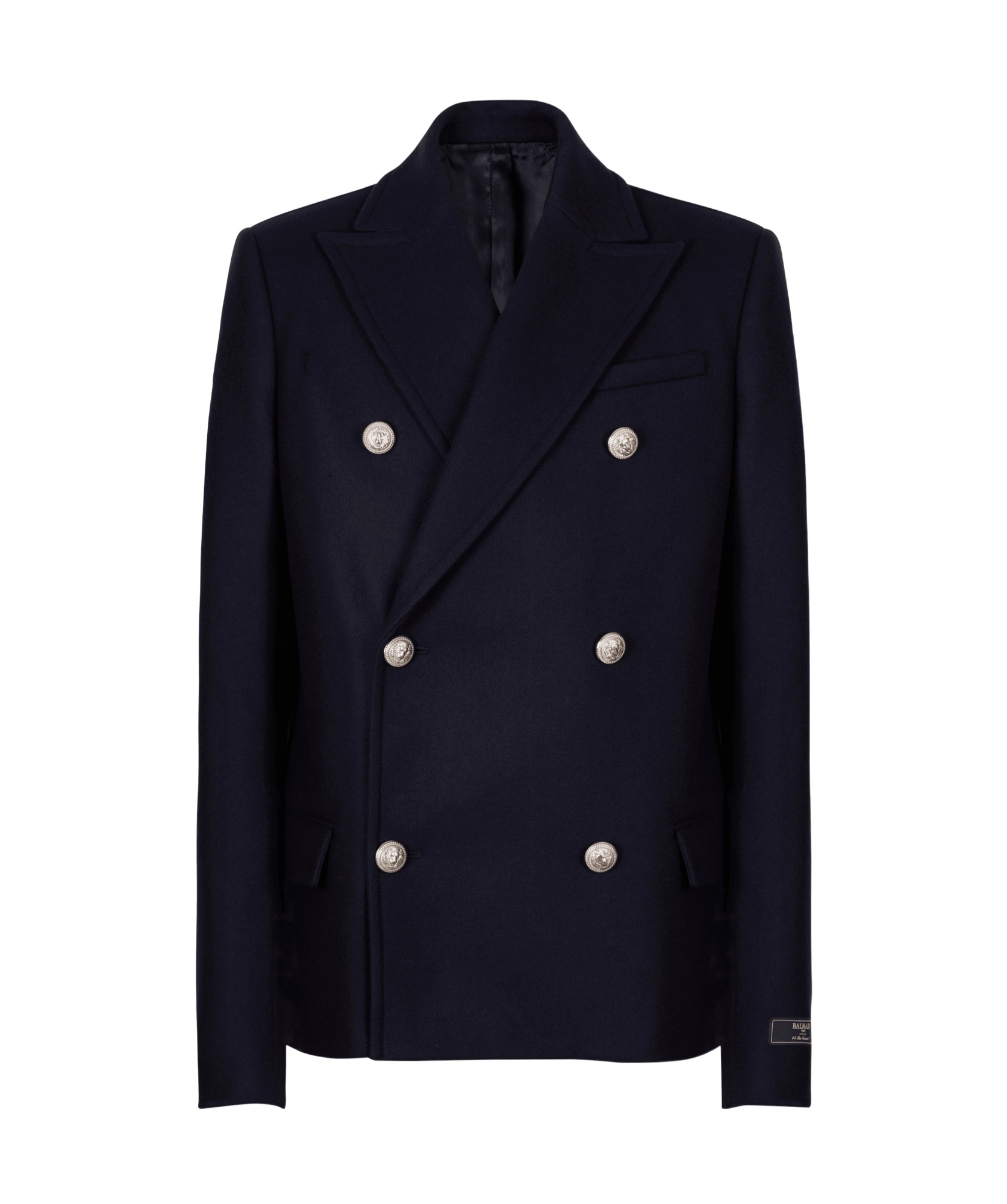 Balmain Double-breasted Coat With Logo Buttons In Black
