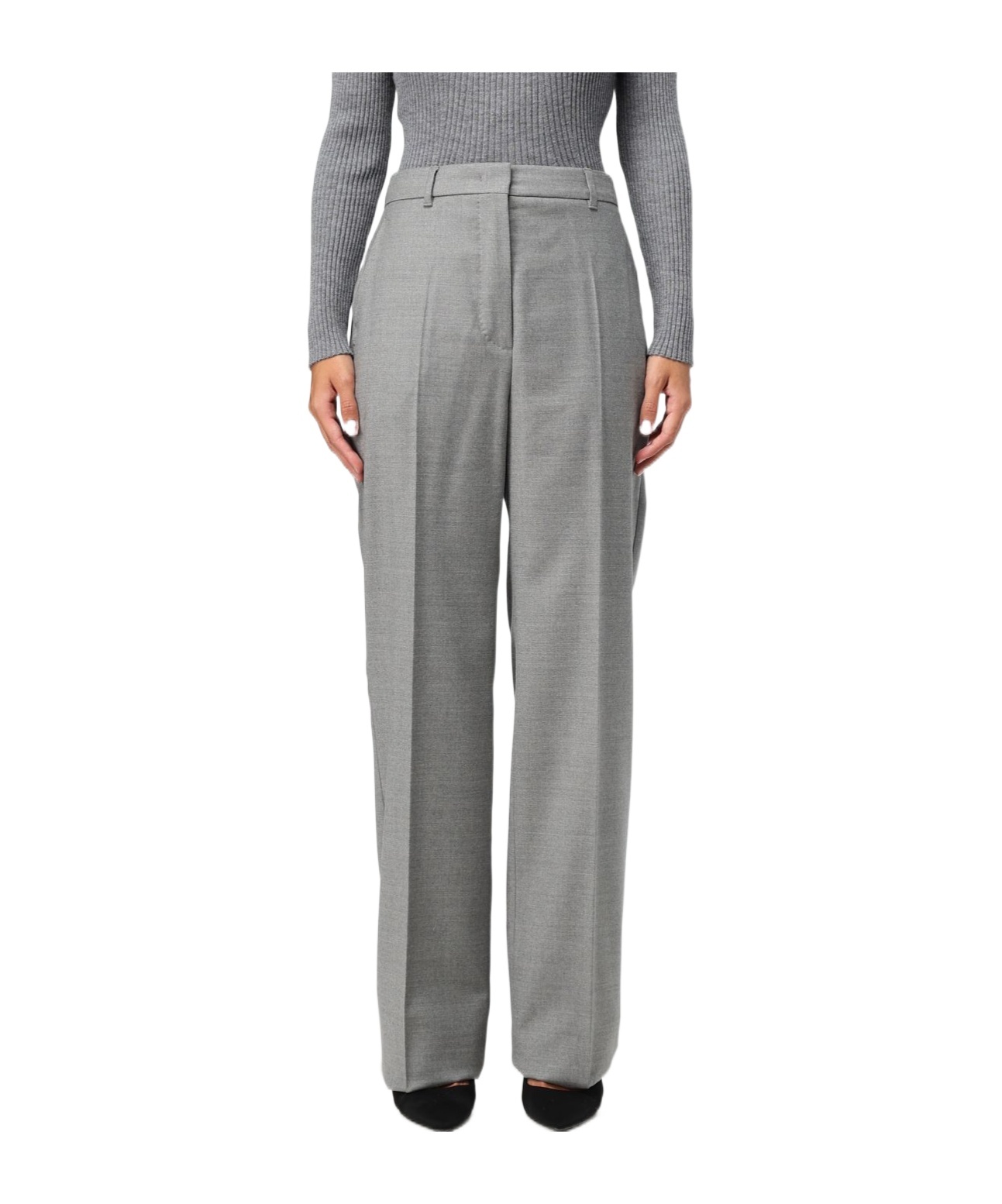 Max Mara Waistband Loop Casual Pants In Gray